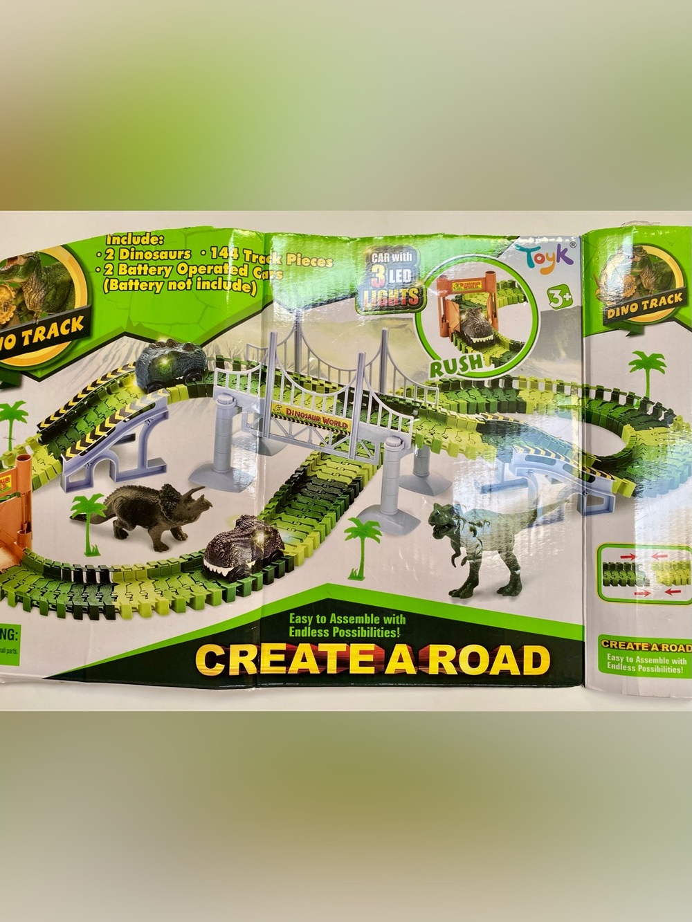 Toyk Create A Road Dino Track Playset, Kids Dinosaur Cars With Building Road